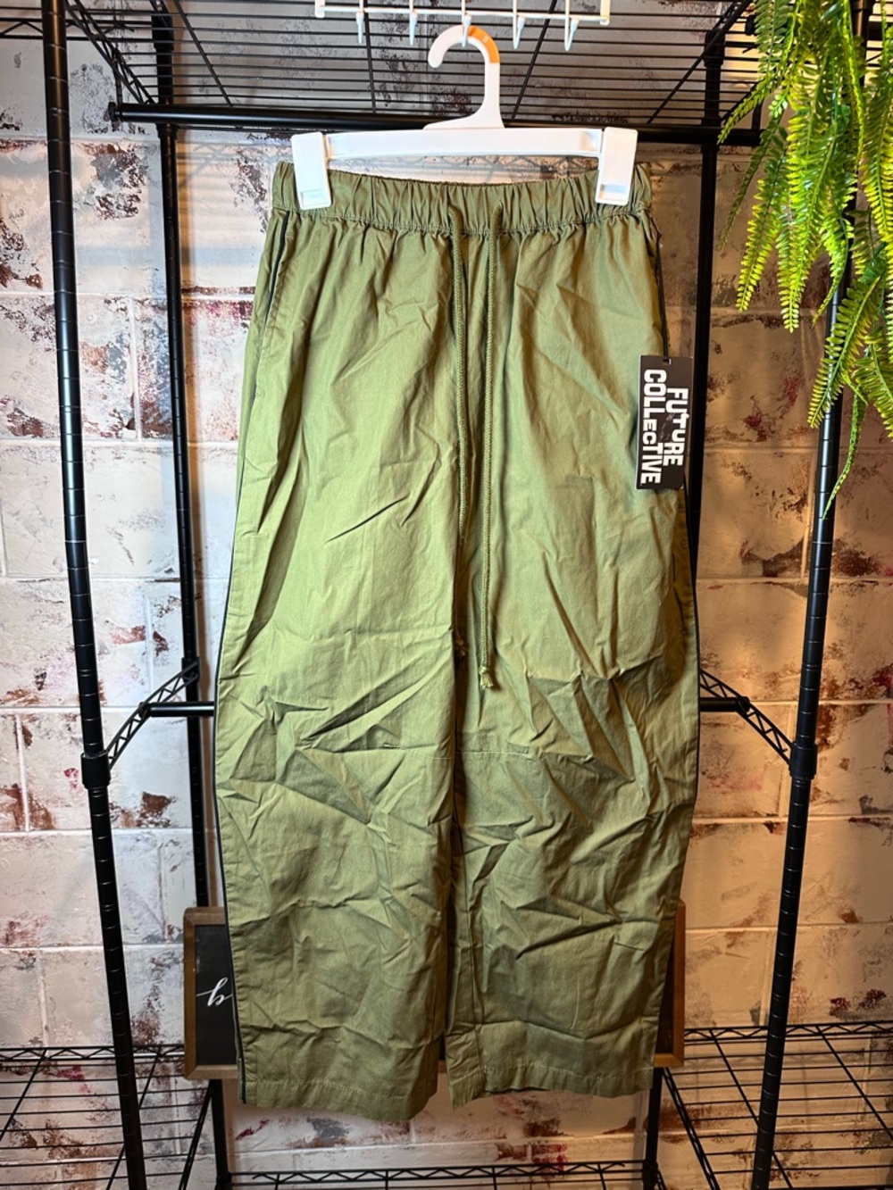 Future Collective Wide Leg/Baggy Olive Green Drawstring Pants